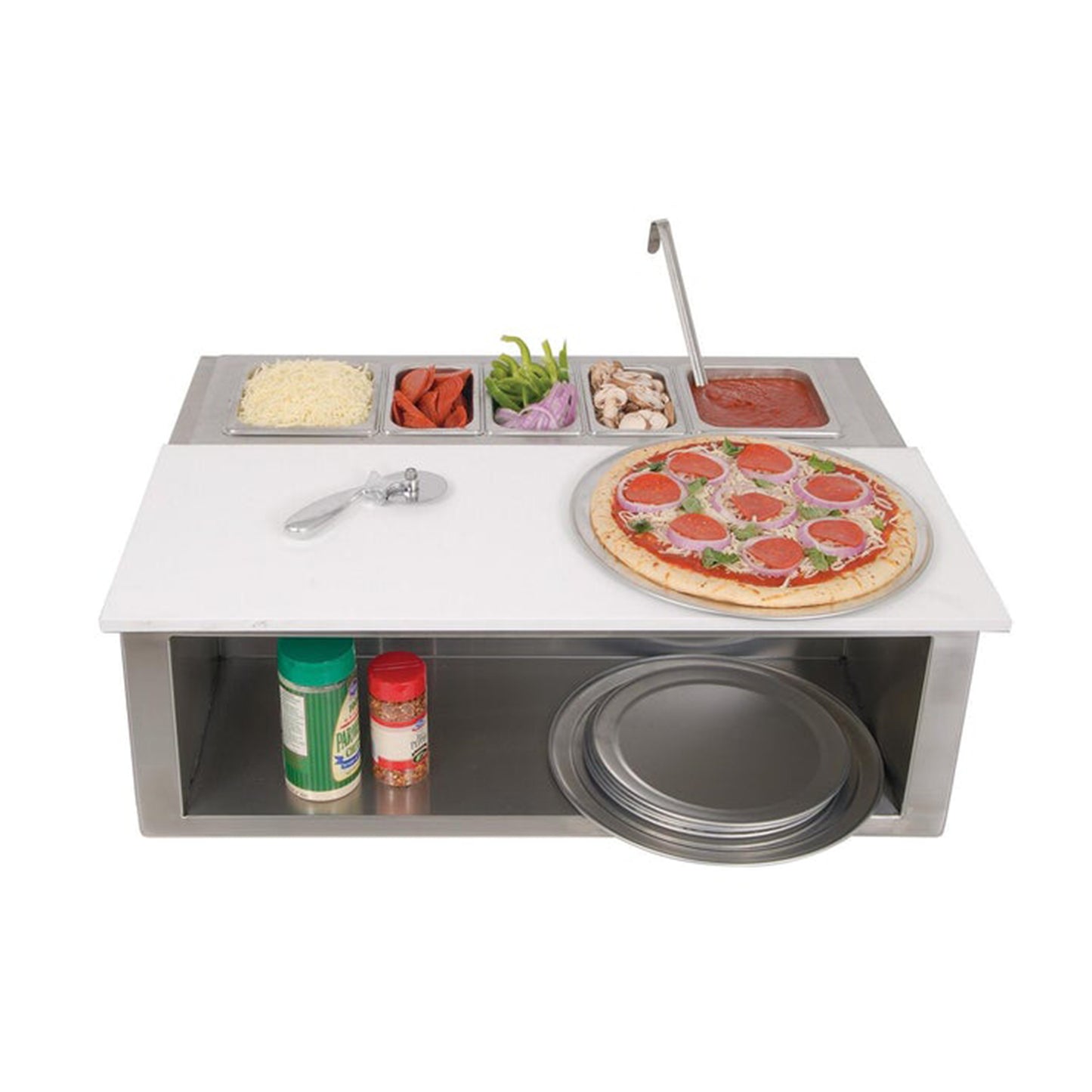 Alfresco 30-Inch Pizza Prep & Garnish Rail w/ Food Pans