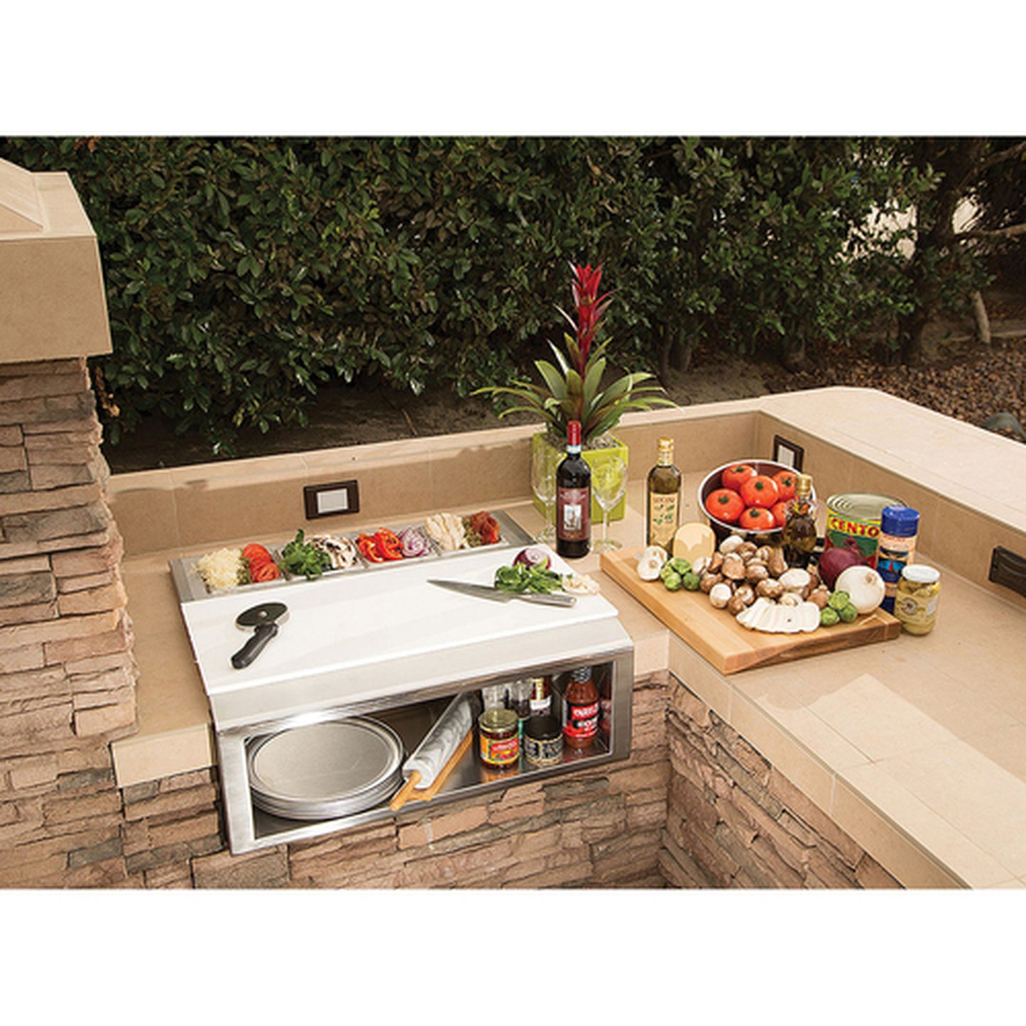 Alfresco 30-Inch Pizza Prep & Garnish Rail w/ Food Pans